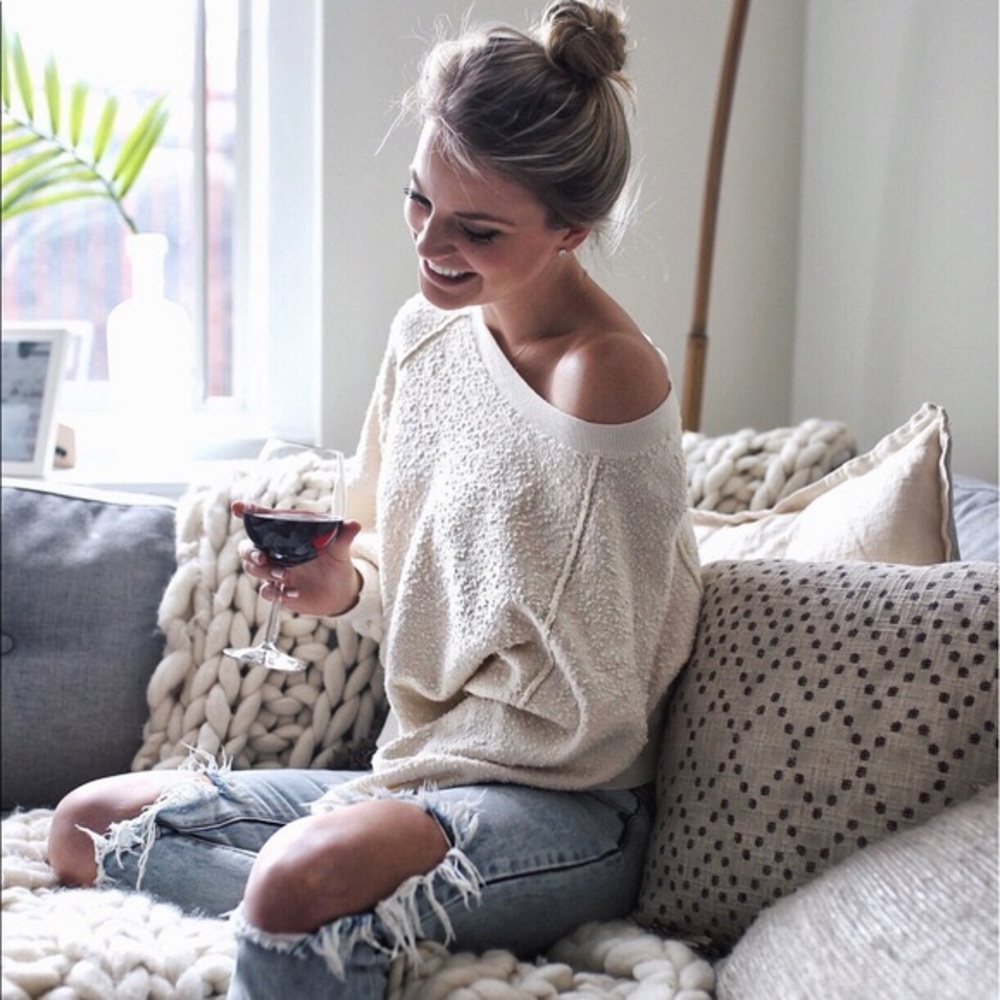 Free People Cream Off-Shoulder Sweatshirt